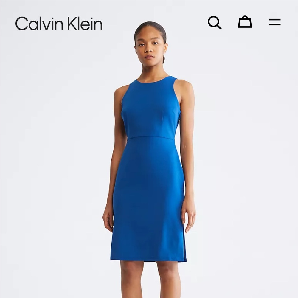 NWT Calvin Klein Blue Halter Sheath Dress | Open Back | 4